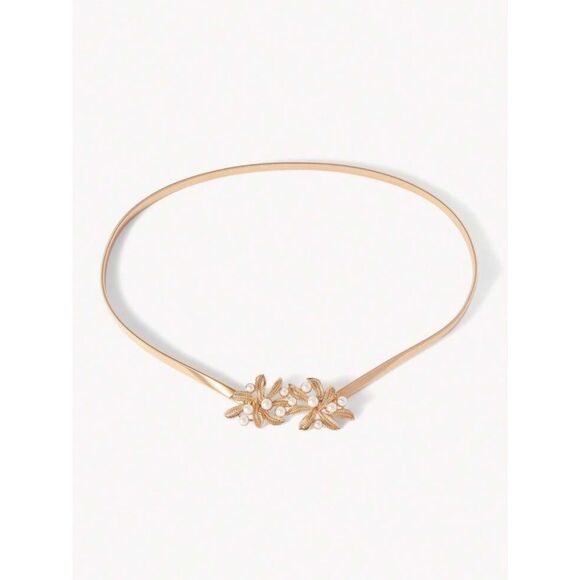 Gold Leaf Pearl Accent Waist Belt M1828 main image 7